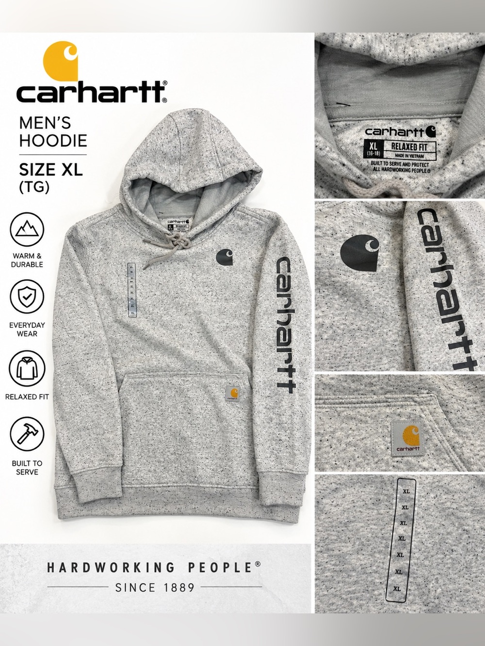 Carhartt Men's Light Gray Heather Pullover Hoodie XL